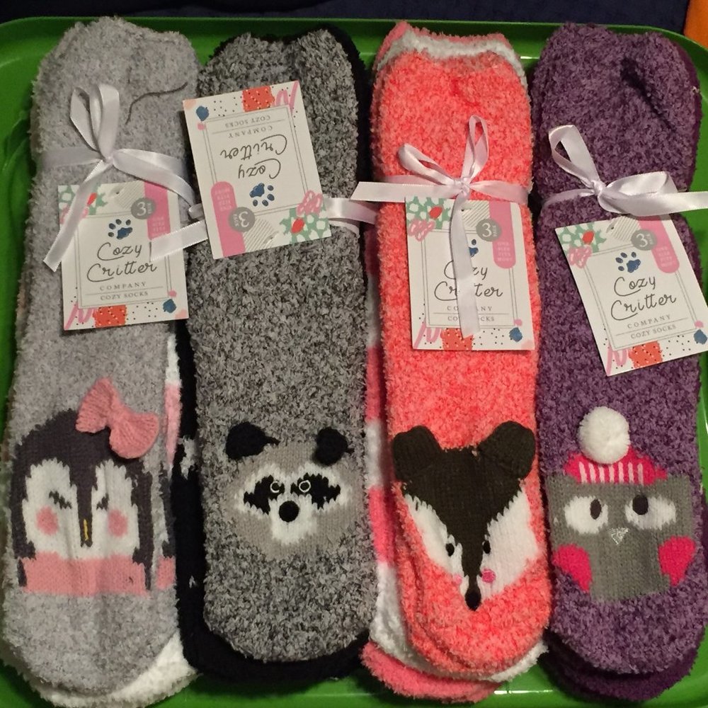 2x NWT 3-packs Cozy Critters Cozy Socks Animal Faces
